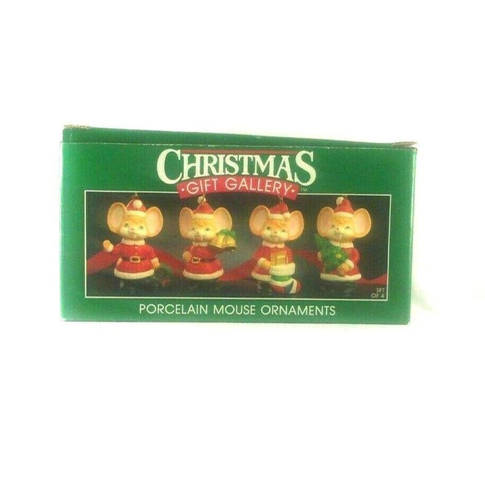 Vintage Set of 4 Christmas Ceramic Bisque Mice Action Industries 1990